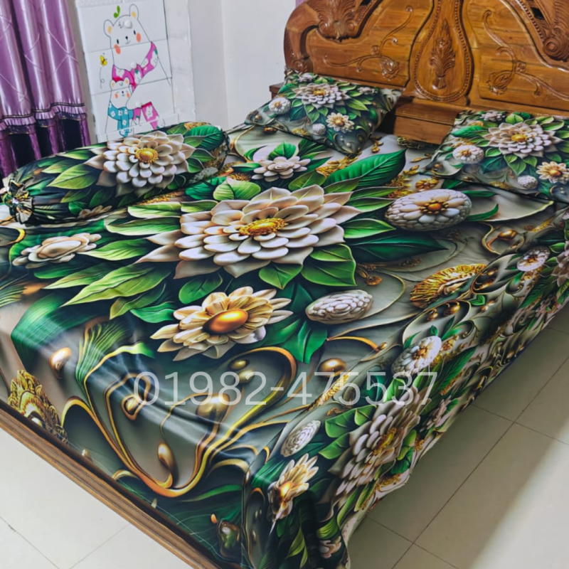 B14 Stylish 3d Bed + Pillow Cover (Premium Quality ১১০০+ গ্রাম গ্যারান্টি)